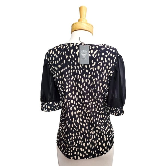 Vince Camuto NWT Top Blouse Short Puff/Bubble Sleeve Animal Print Sz L - Picture 3 of 7